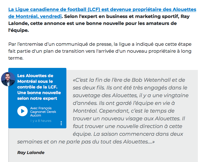 C'est pas le VISAGE des Alouettes qu'il faut changer..