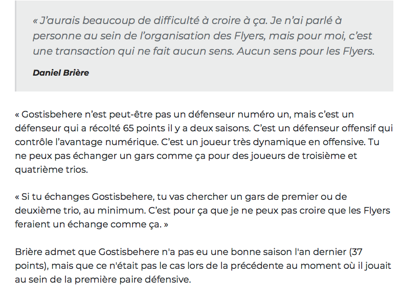Daniel Brière a pris une GROSSE CHANCE hier..
