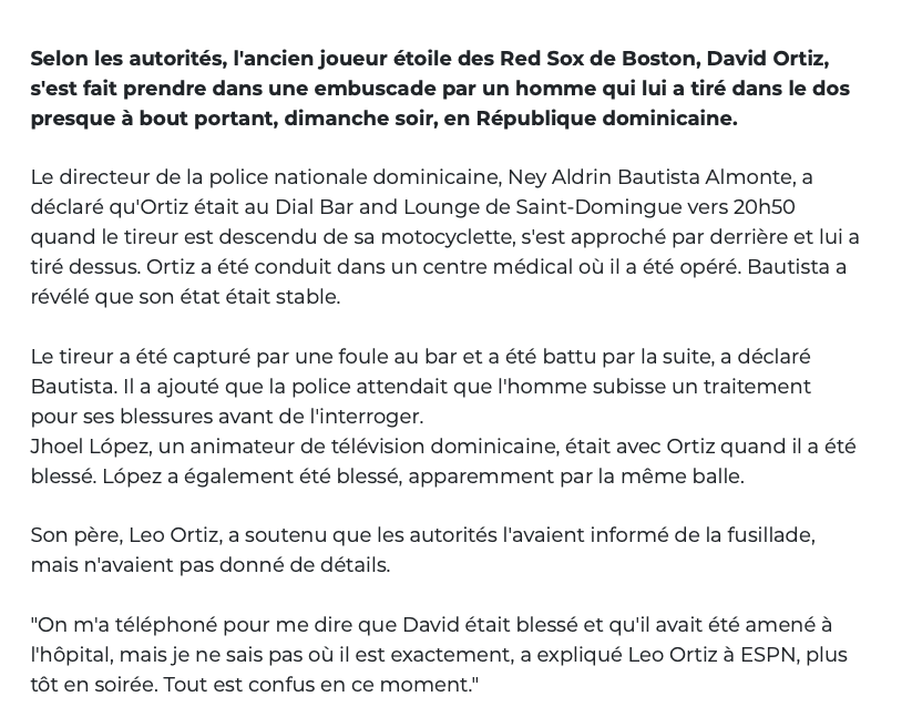 David Ortiz a été TIRÉ par BALLE en République Dominicaine...