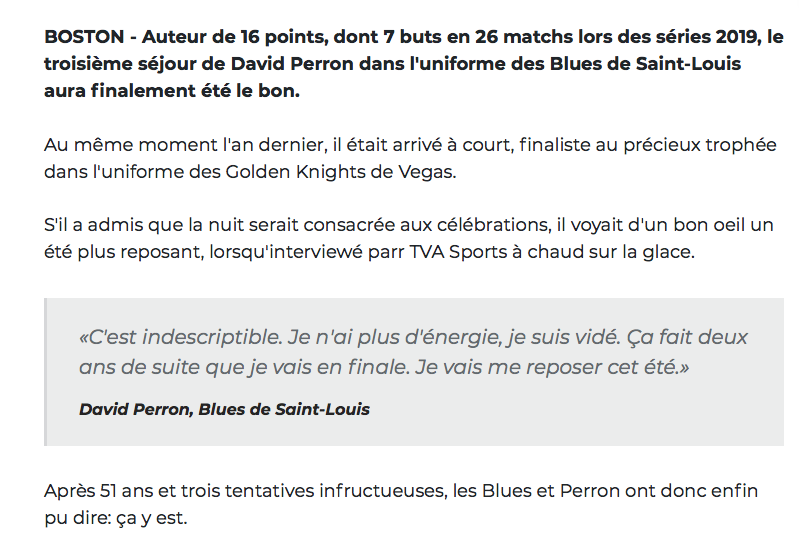 David Perron va remercier Marc Bergevin À VIE..