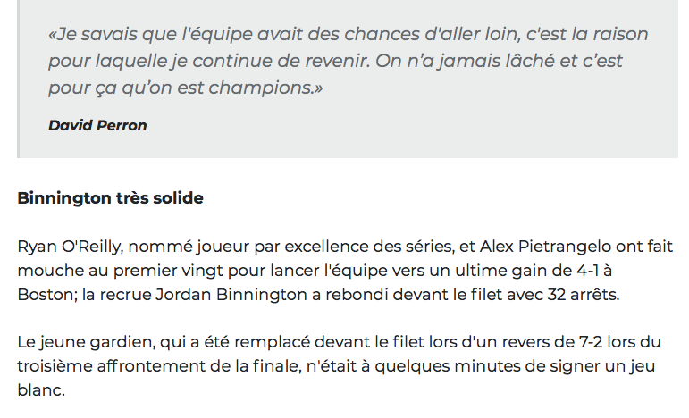David Perron va remercier Marc Bergevin À VIE..