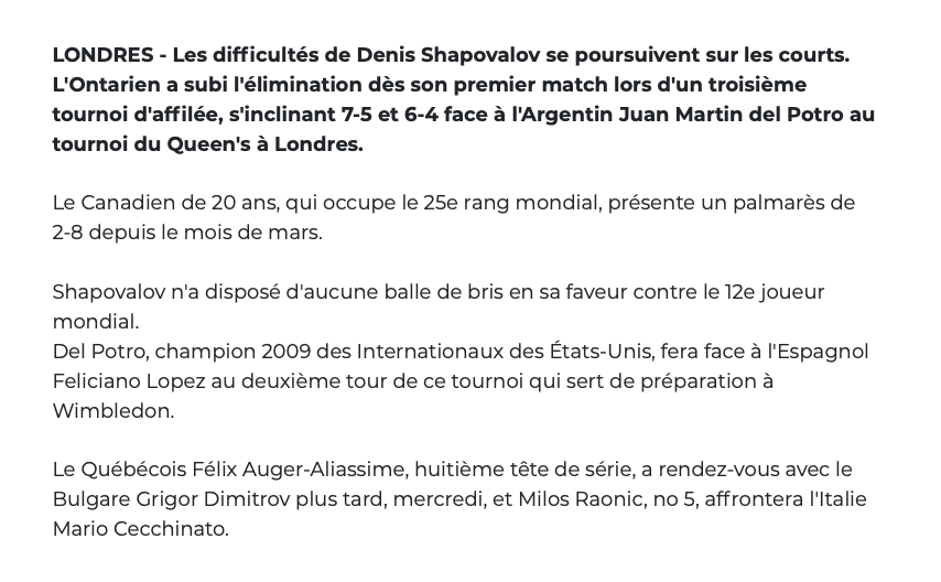 Denis Shapolavov nous fait un EUGÉNIE BOUCHARD?