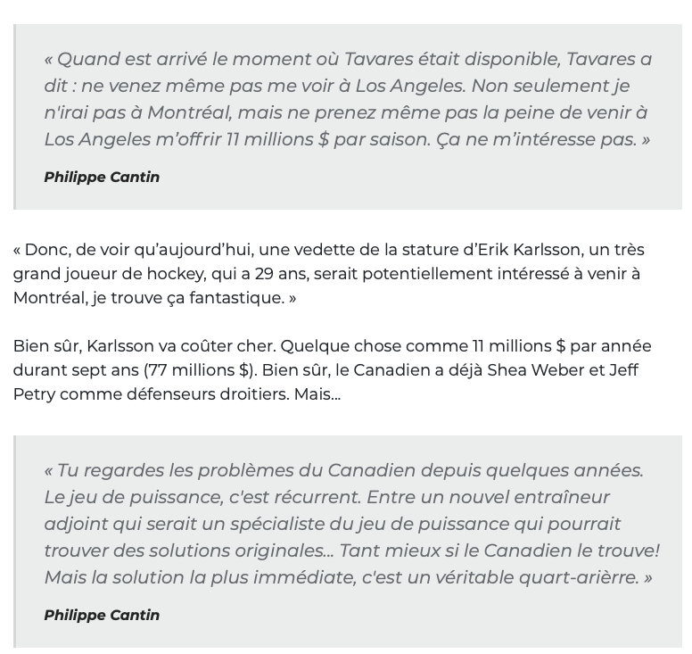 Erik Karlsson à Montréal: Philippe Cantin CAPOTE sa vie...