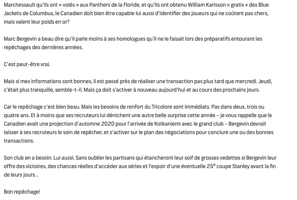 François Gagnon lance un MESSAGE à Marc Bergevin...