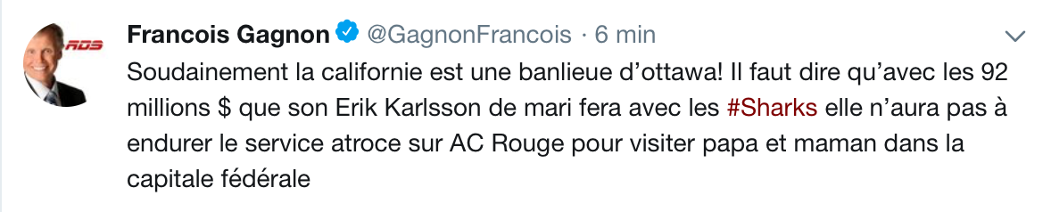 HAHA...Francois Gagnon humilie la femme d'Erik Karlsson...