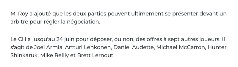 Il faut dire à l'agent de Charles Hudon.....