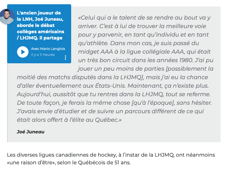 Joe Juneau envoie promener la LHJMQ...