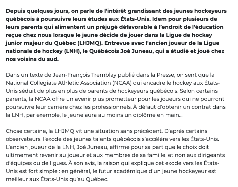 Joe Juneau envoie promener la LHJMQ...