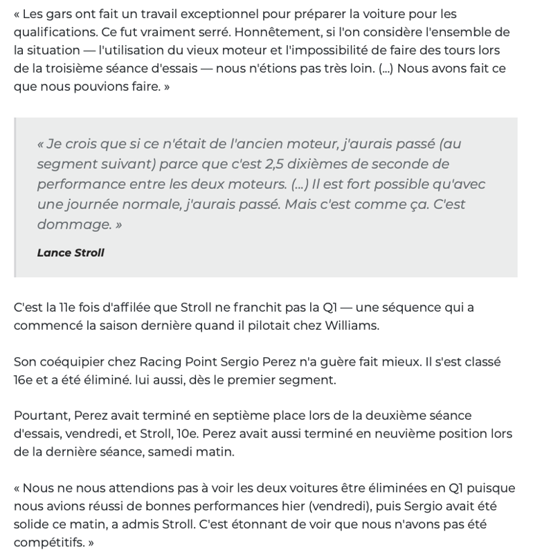 La CITATION du jour appartient à Lance Stroll...HAHA!!!