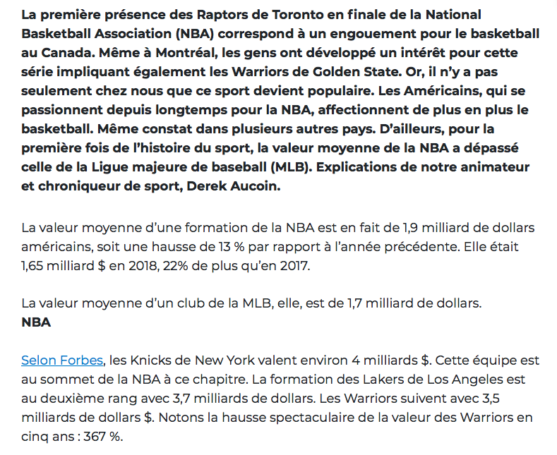 La NBA va faire PLUS de CASH que la MLB...