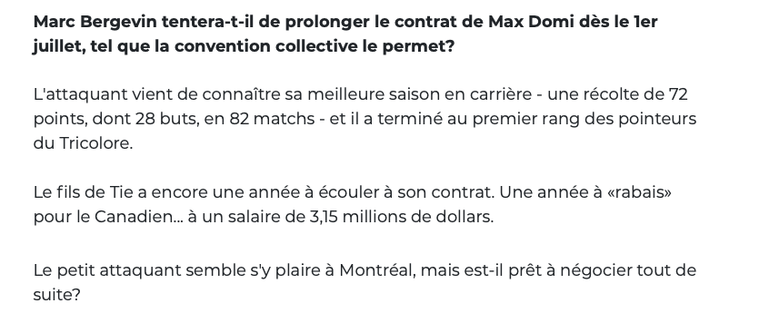 La PROLONGATION de contrat de Max Domi s'approche....