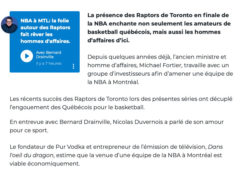 Le DRAGON de la VODKA veut amener la NBA à Montréal!!!!!!!