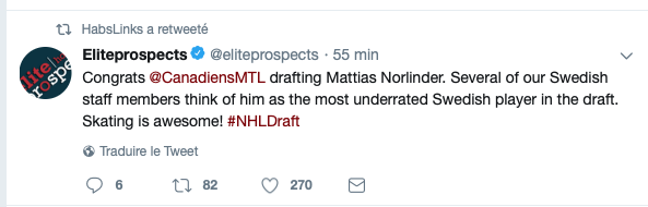 Le site ELITE PROSPECTS félicite le Canadien de Montréal!!!!!