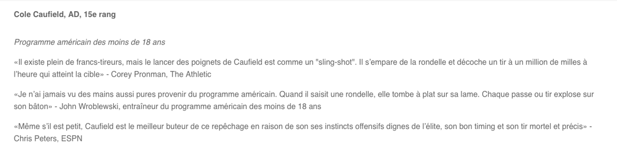 Les espoirs du CH repêchés...Vus par les EXPERTS de la TOILE....