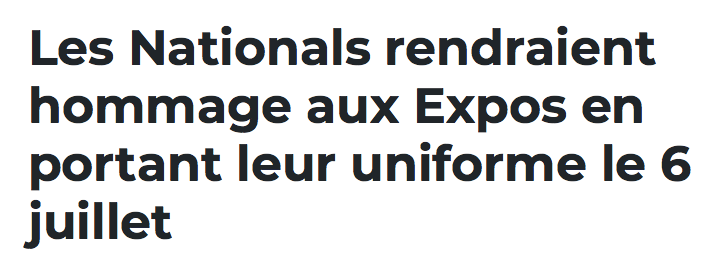 Les Nationals vont porter les couleurs des EXPOS le 6 juillet!!!!!!