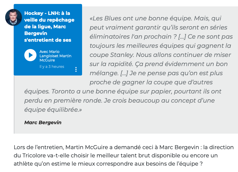 Marc Bergevin ne veut pas s'inspirer des BLUES...HAHA!!!!