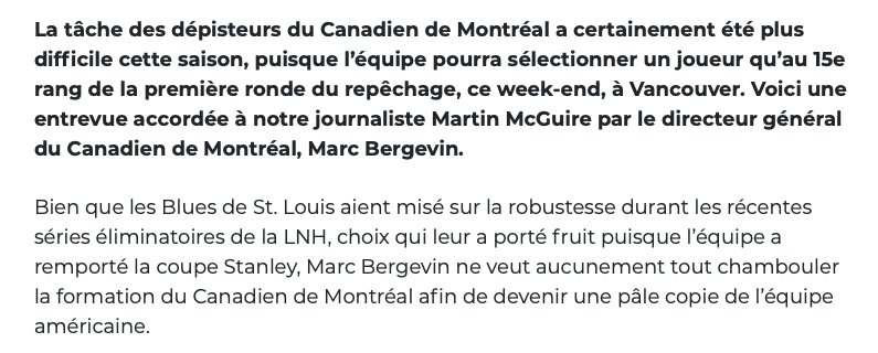 Marc Bergevin ne veut pas s'inspirer des BLUES...HAHA!!!!