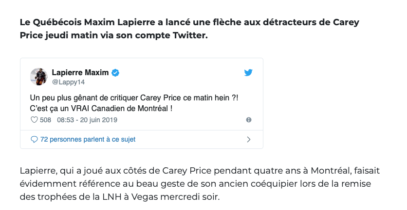 Max Lapierre sort de sa TANIÈRE....