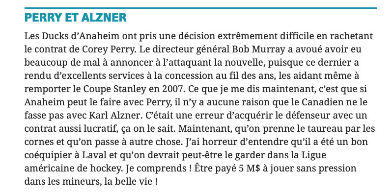 Michel Bergeron DÉTRUIT Marc Bergevin et Trevor Timmins.....