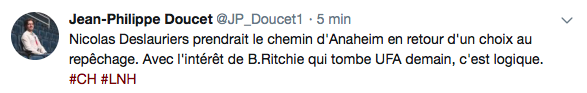 Nicolas Deslauriers échangé aux Ducks !!!