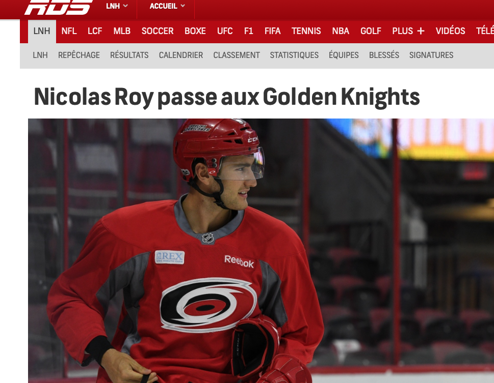 NICOLAS ROY PASSE AUX GOLDEN KNIGHTS....RDS et la FEFANERIE QUÉBÉCOISE....