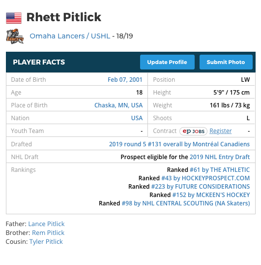 On vient de comprendre pourquoi le CH a repêché Rhett Pitlick....