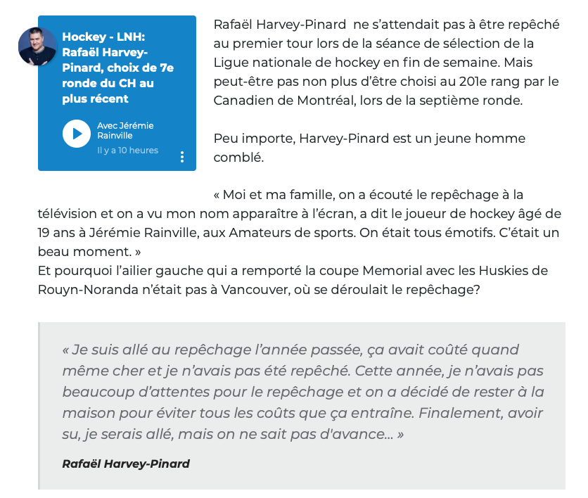 Rafaël et sa famille avaient payé du GROS CASH pour aller au repêchage l'an passé.