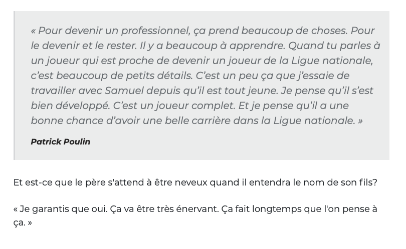 Samuel Poulin a beaucoup plus de TALENT que son père en avait...