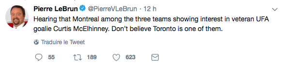 Selon Pierre Lebrun, le CH n'aura pas Toronto dans les pattes...