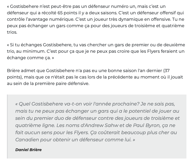 Shayne Gostisbehere à Montréal: Daniel Brière REJETTE la RUMEUR....