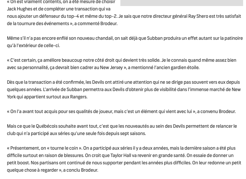 Si PK Subban est devenu un DEVILS....C'est à cause de Martin Brodeur....