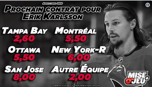 TAMPA BAY encore FAVORI pour Erik Karlsson...