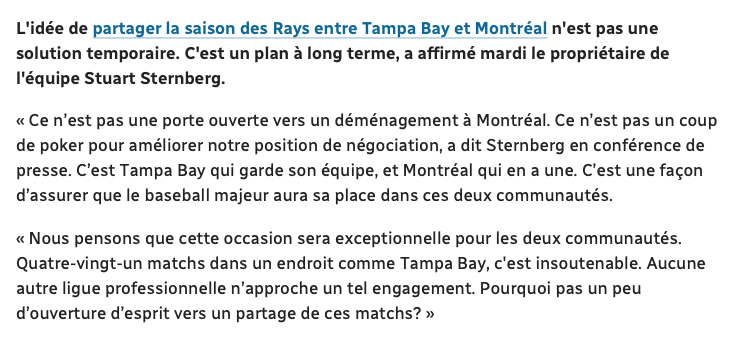 Une garde partagée entre Tampa Bay et Montréal....un PROJET à LONG TERME....