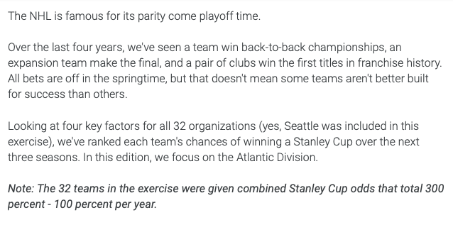 3% de chances de gagner la COUPE STANLEY d'ici 3 ans...