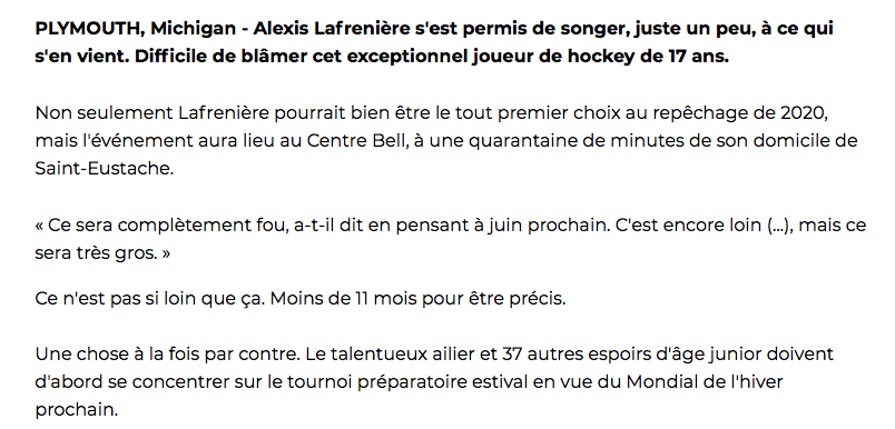 Alexis Lafrenière rêve déjà au Centre Bell...