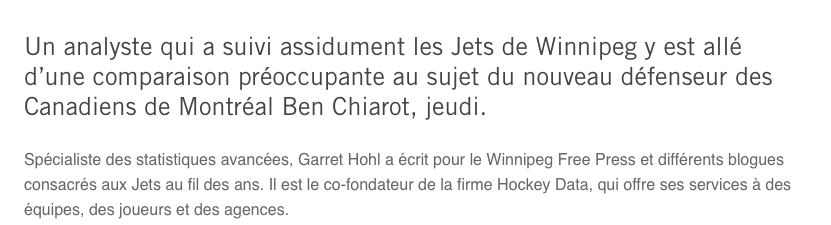 Ben Chiarot comparé à Karl Alzner...HAHA!!!