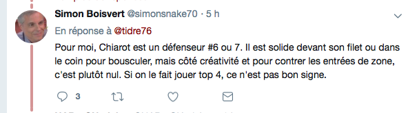 Ben Chiarot pas plus qu'un 6e-7e défenseur...