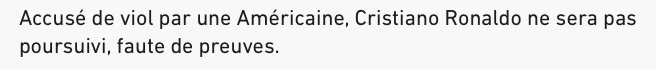 Cristiano Ronaldo ne sera pas ACCUSÉ de VIOL....