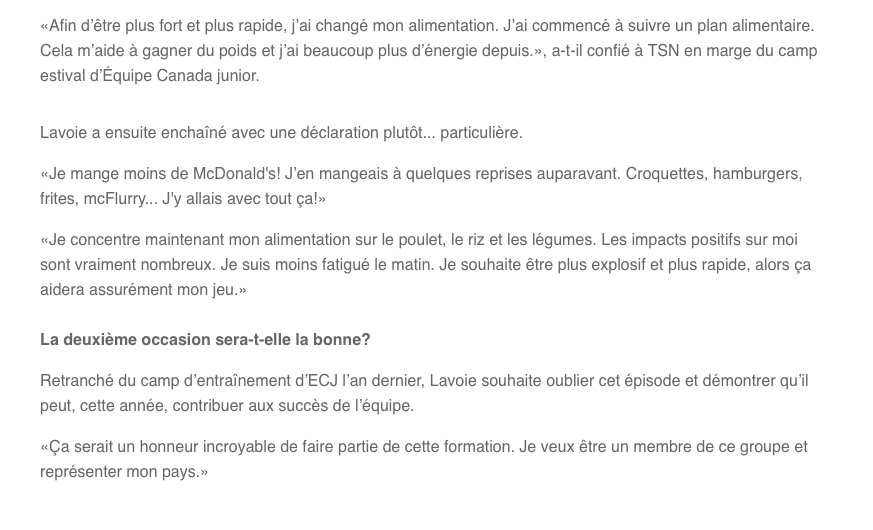 Depuis que Lavoie se BOMBE le TORSE en affirmant qu'il a arrêté de MANGER du McDO....