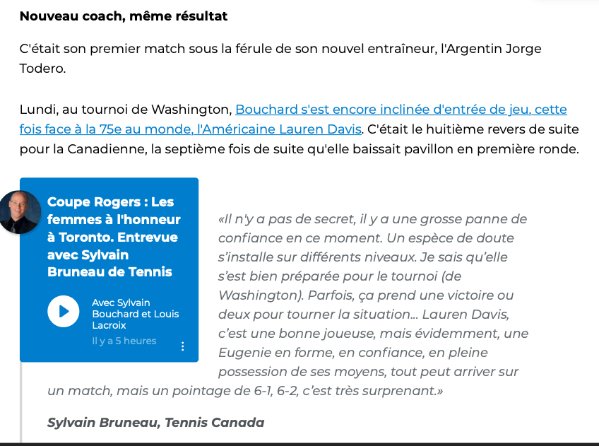 Faut être GELÉ RAIDE...Pour qualifier la CHUTE d'Eugénie Bouchard de SURPRENANTE....