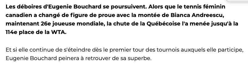 Faut être GELÉ RAIDE...Pour qualifier la CHUTE d'Eugénie Bouchard de SURPRENANTE....