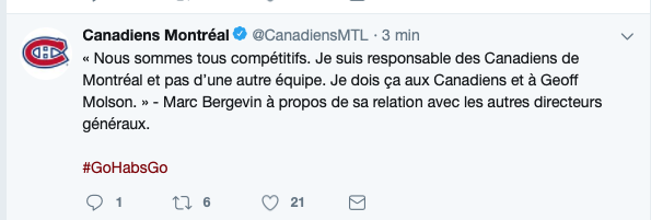 La MEILLEURE RÉPONSE de Marc Bergevin EVER..