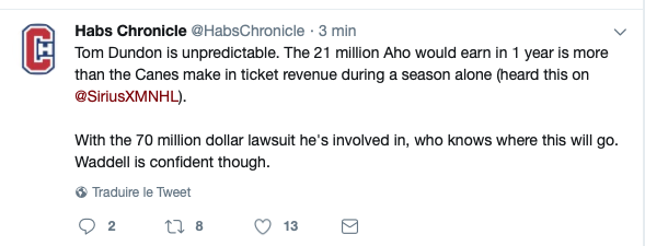 Le BONUS de 21 M$ lors des 12 premiers mois pour Sebastian Aho...