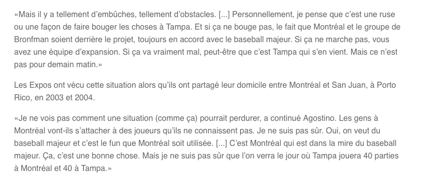 LE COMMISSAIRE de la MLB...Ne semble pas EXCITÉ par le CONCEPT des VILLES SOEURS...