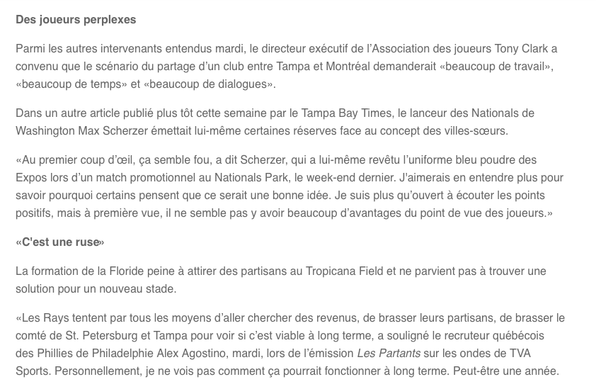 LE COMMISSAIRE de la MLB...Ne semble pas EXCITÉ par le CONCEPT des VILLES SOEURS...