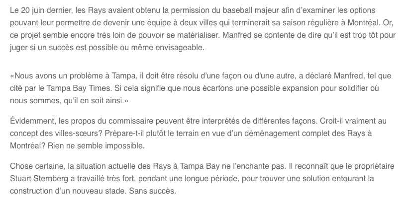 LE COMMISSAIRE de la MLB...Ne semble pas EXCITÉ par le CONCEPT des VILLES SOEURS...