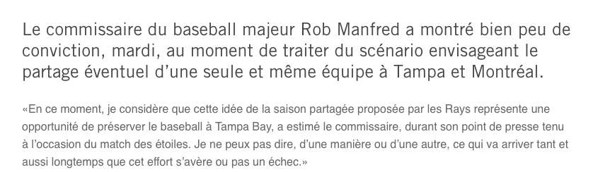 LE COMMISSAIRE de la MLB...Ne semble pas EXCITÉ par le CONCEPT des VILLES SOEURS...