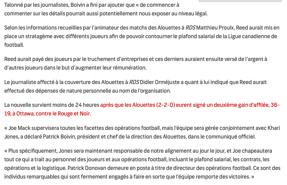 Le DG des Alouettes CONGÉDIÉ...pour FRAUDE.....