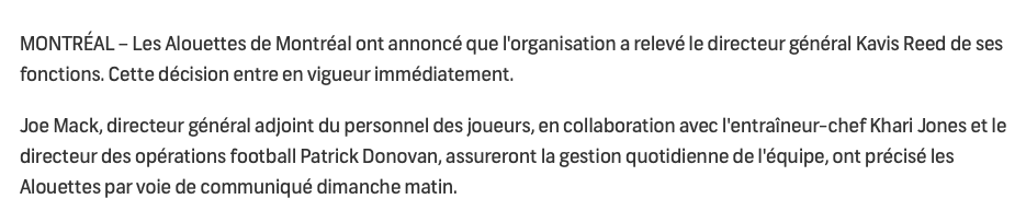 Le DG des Alouettes CONGÉDIÉ...pour FRAUDE.....