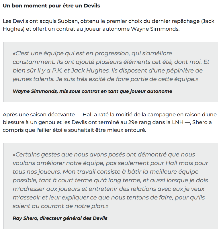 Le DG des Devils n'a pas pris de chance pour PK Subban...